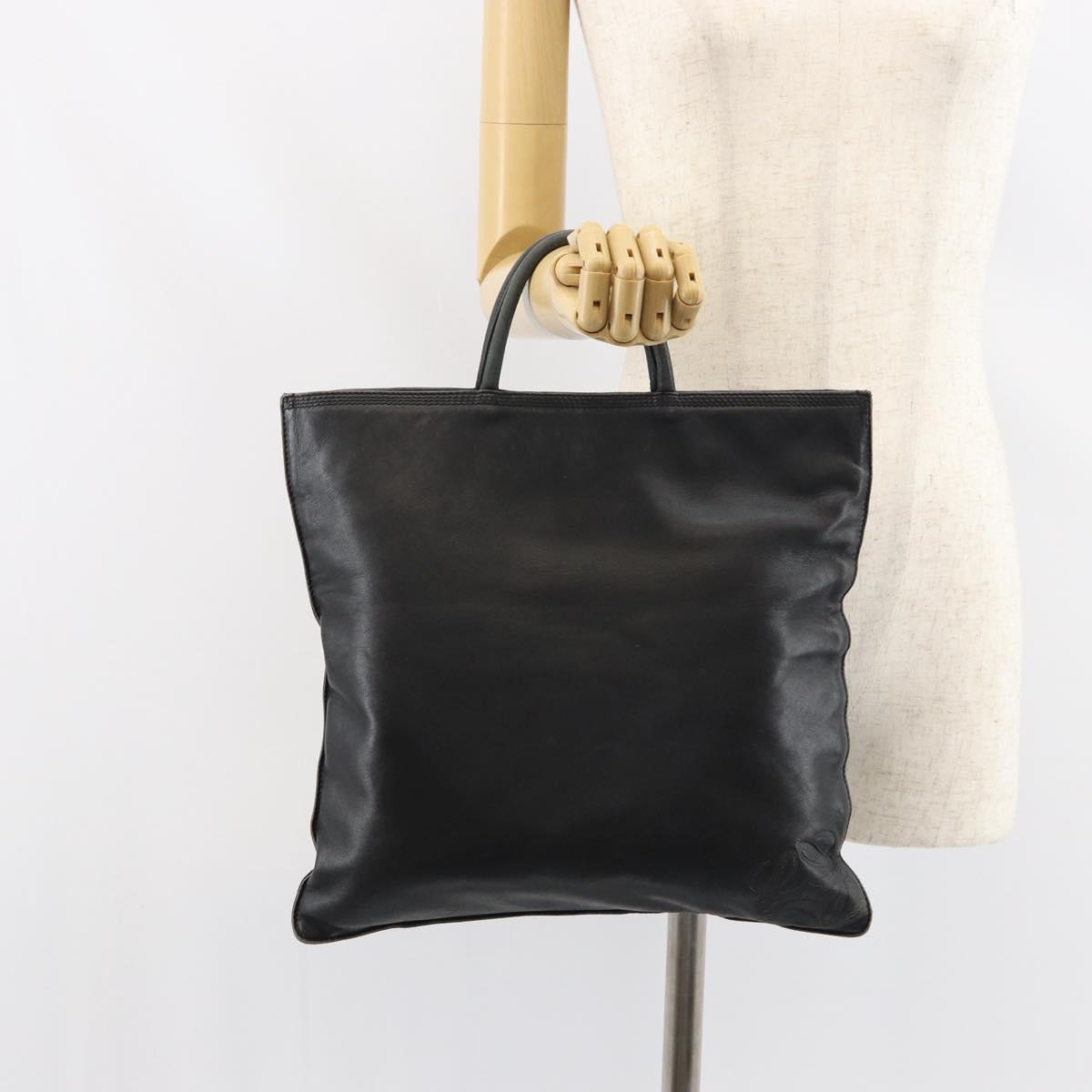 LOEWE Anagram Hand Bag Leather Black Gold Auth 160275