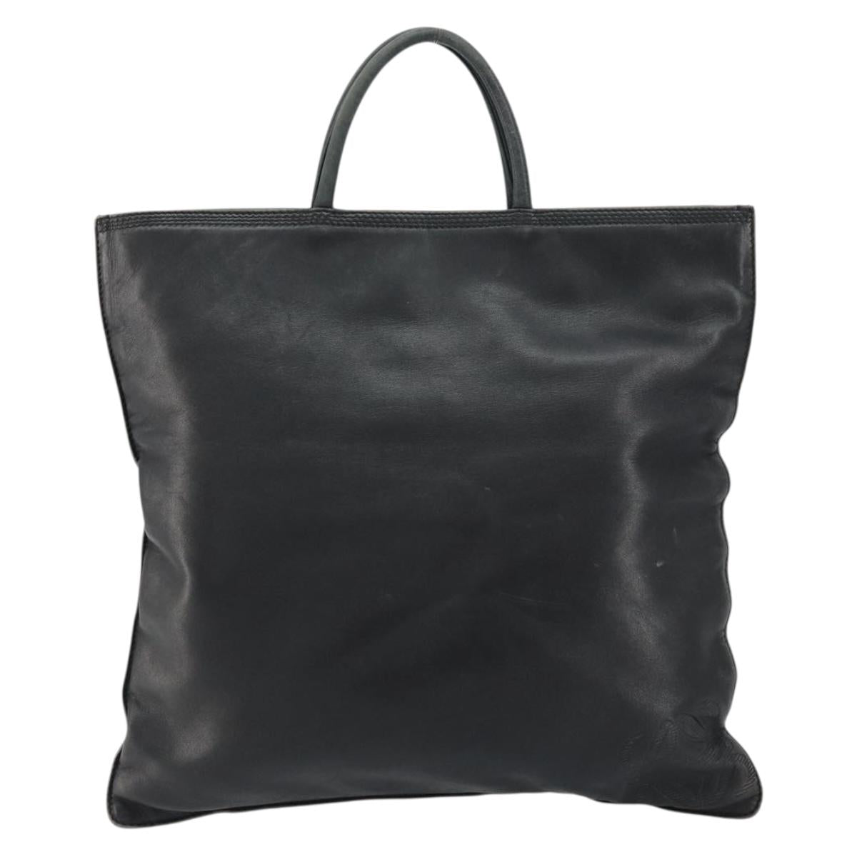 LOEWE Anagram Hand Bag Leather Black Gold Auth 160275