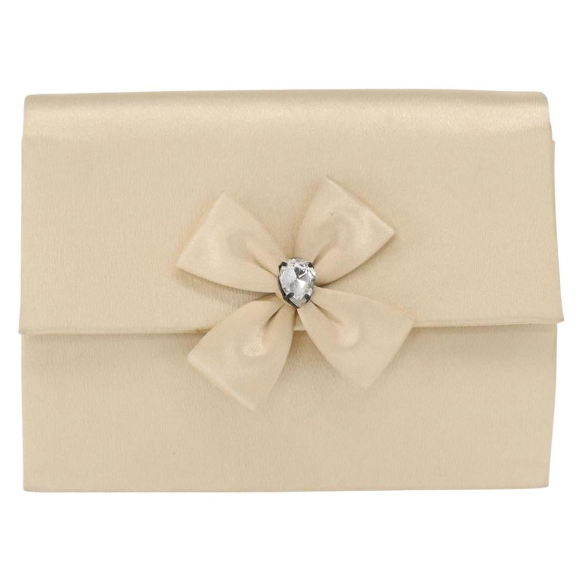 SAINT LAURENT Clutch Bag Satin Beige Auth 160279