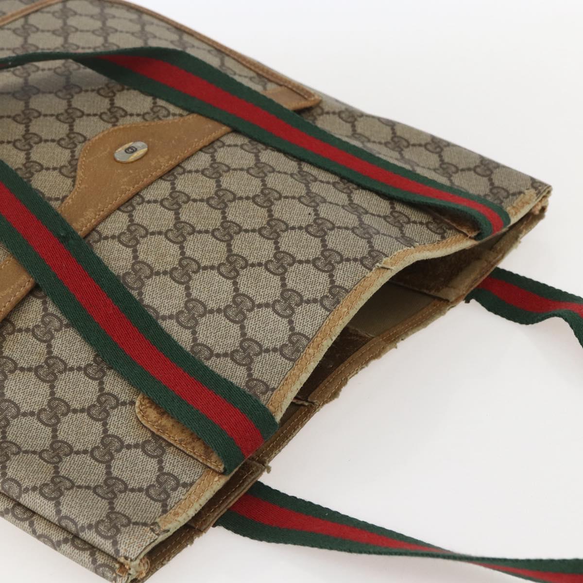 GUCCI GG Supreme Web Sherry Line Tote Bag PVC Beige 40 02 003 Auth 160283