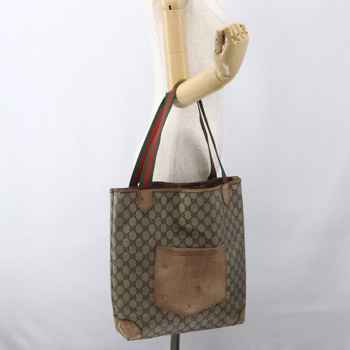 GUCCI GG Supreme Web Sherry Line Tote Bag PVC Beige 002 904 0222 Auth 160284