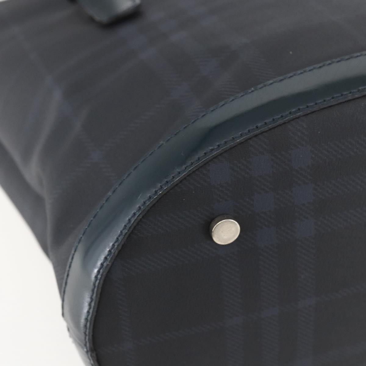 BURBERRY Nova Check Tote Bag PVC Navy Silver Auth 160290
