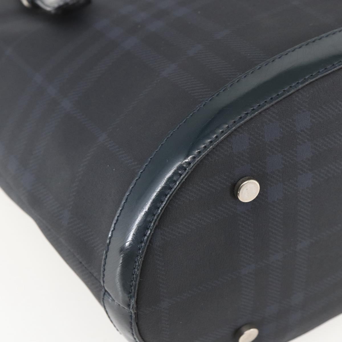 BURBERRY Nova Check Tote Bag PVC Navy Silver Auth 160290