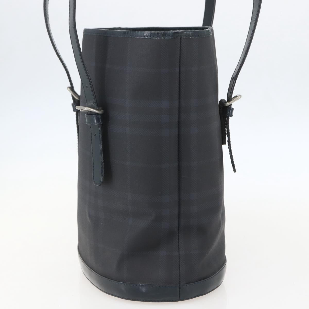 BURBERRY Nova Check Tote Bag PVC Navy Silver Auth 160290