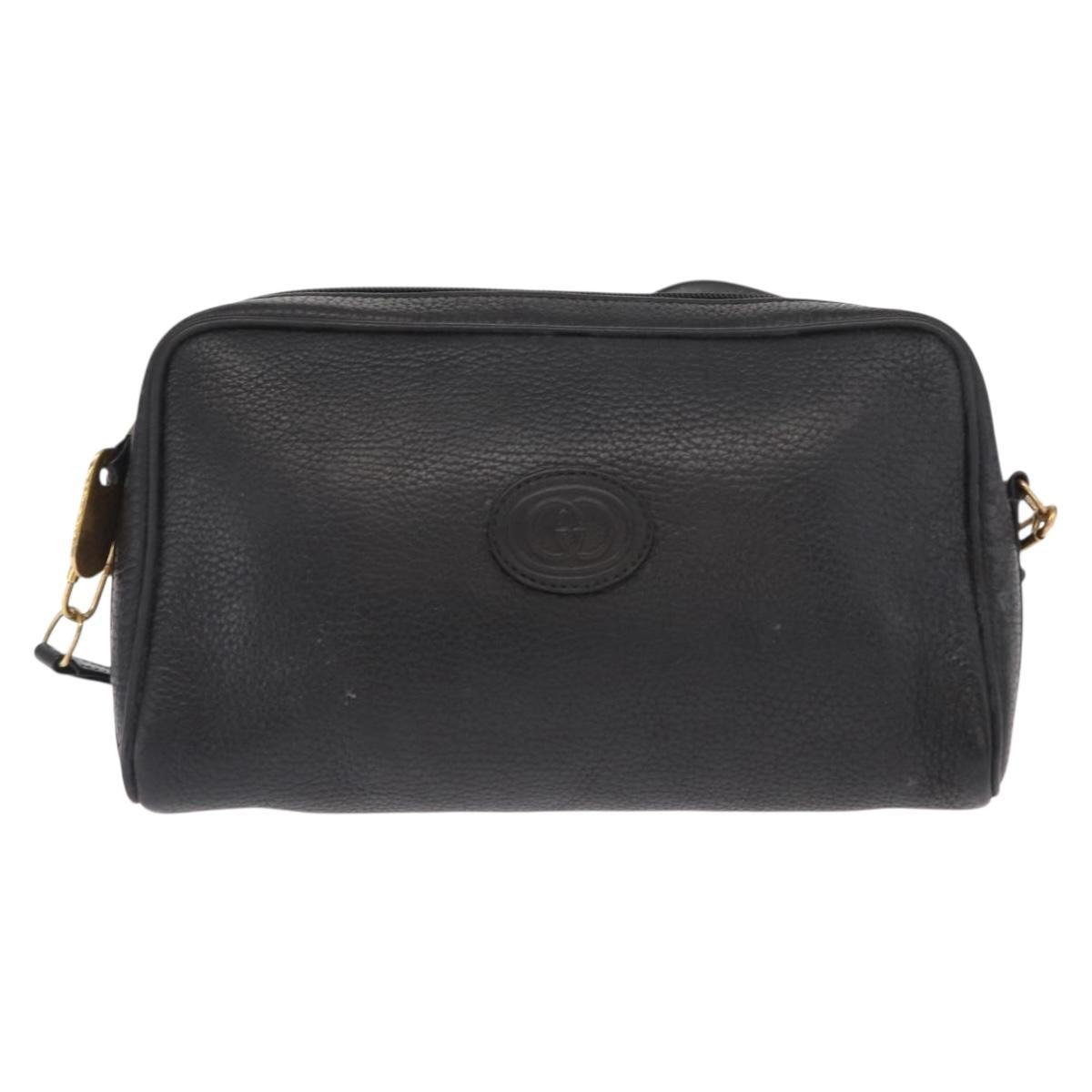 GUCCI Shoulder Bag Leather Black Gold 007 87 0012 Auth 160291