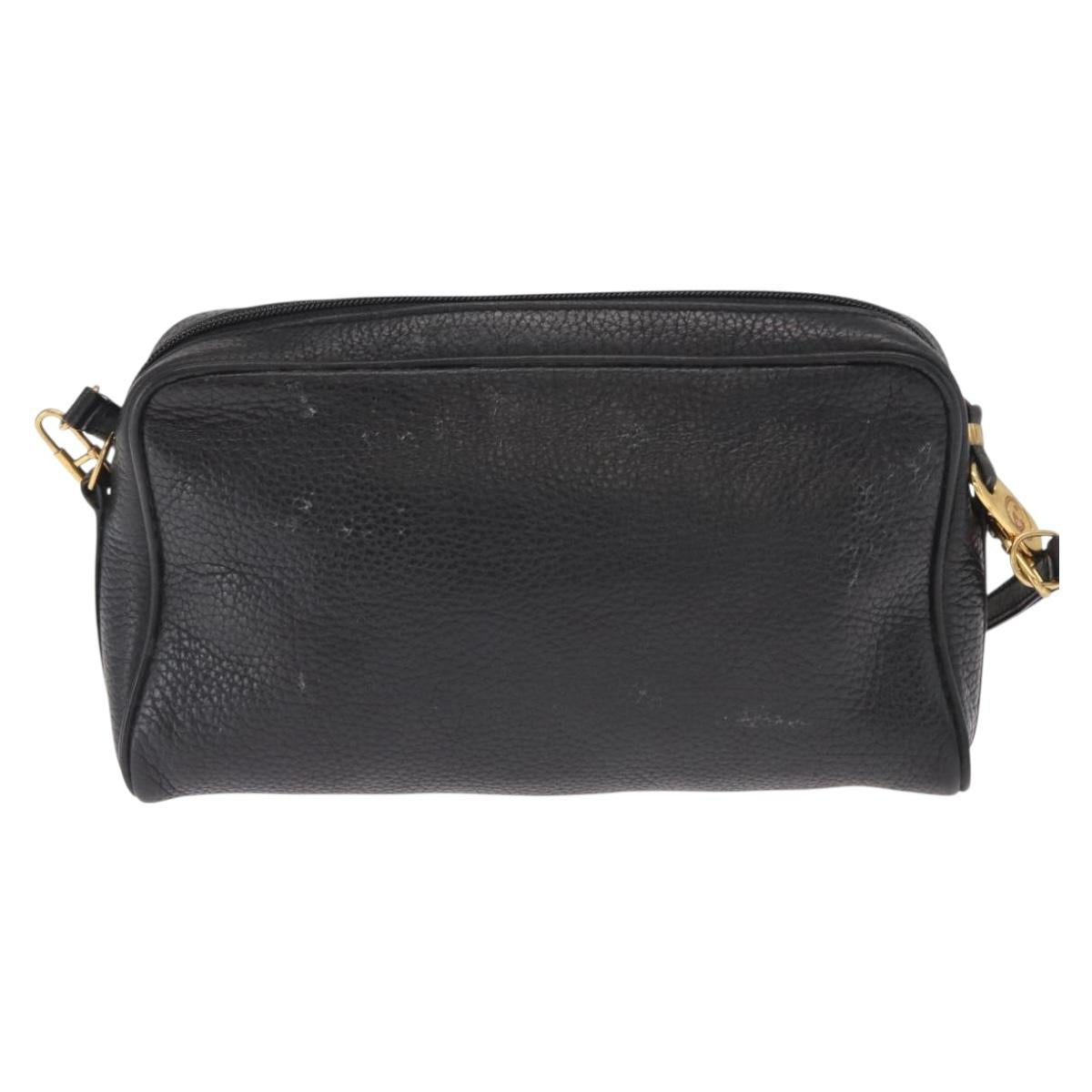 GUCCI Shoulder Bag Leather Black Gold 007 87 0012 Auth 160291