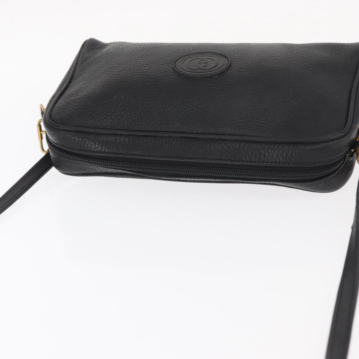 GUCCI Shoulder Bag Leather Black Gold 007 87 0012 Auth 160291