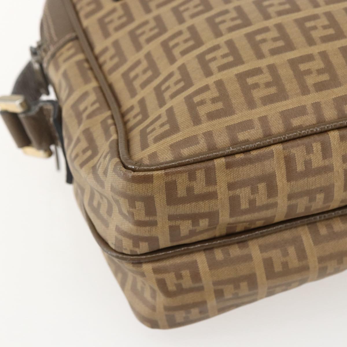 FENDI Zucchino Canvas Shoulder Bag PVC Brown Gold Auth 160299