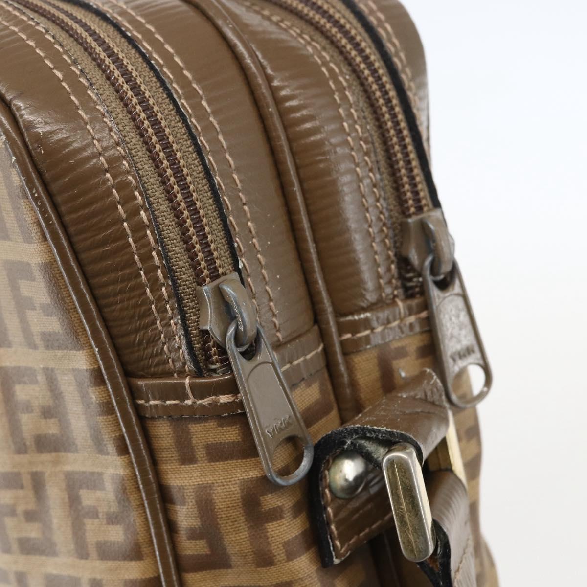 FENDI Zucchino Canvas Shoulder Bag PVC Brown Gold Auth 160299