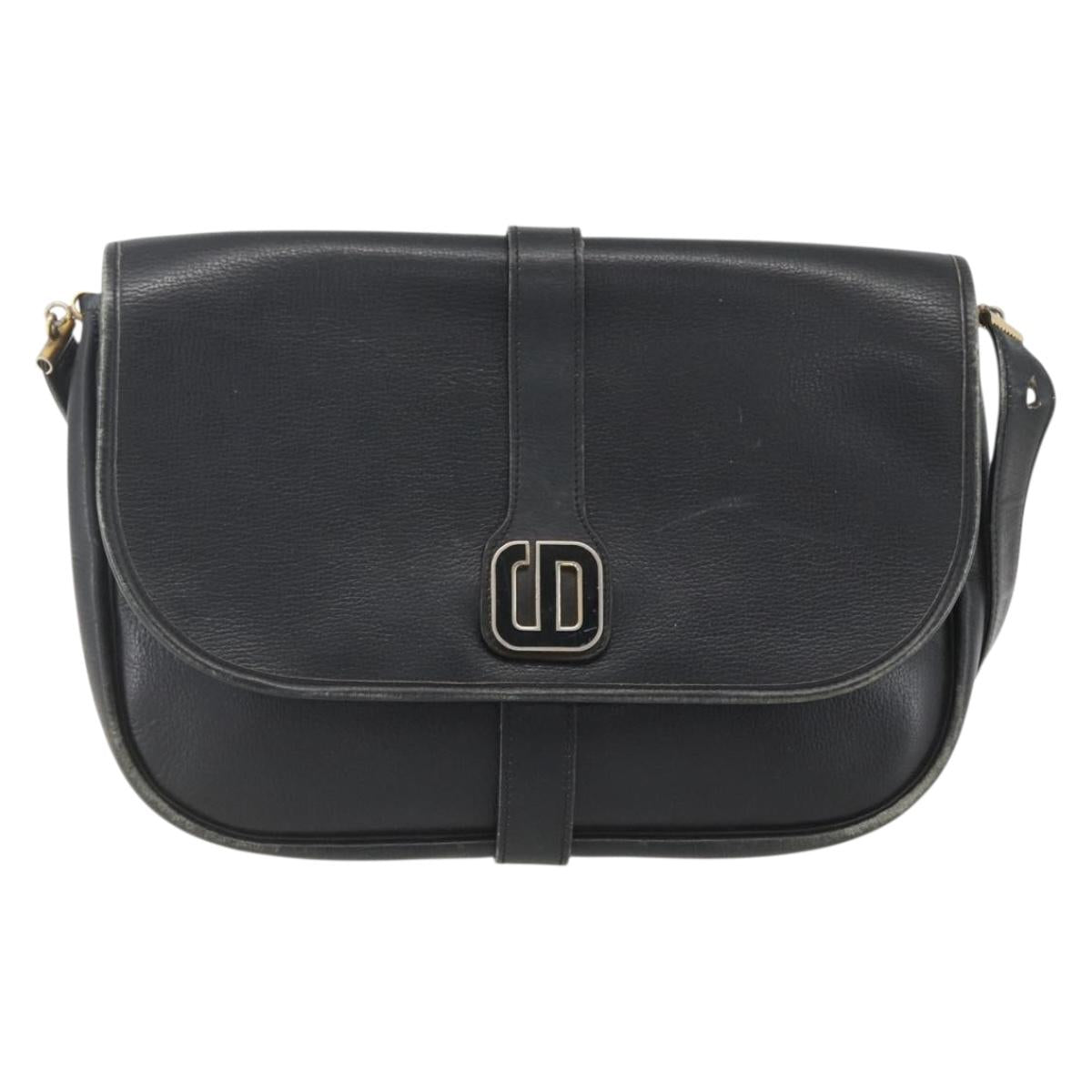 Christian Dior Shoulder Bag Leather Black Gold Auth 160300