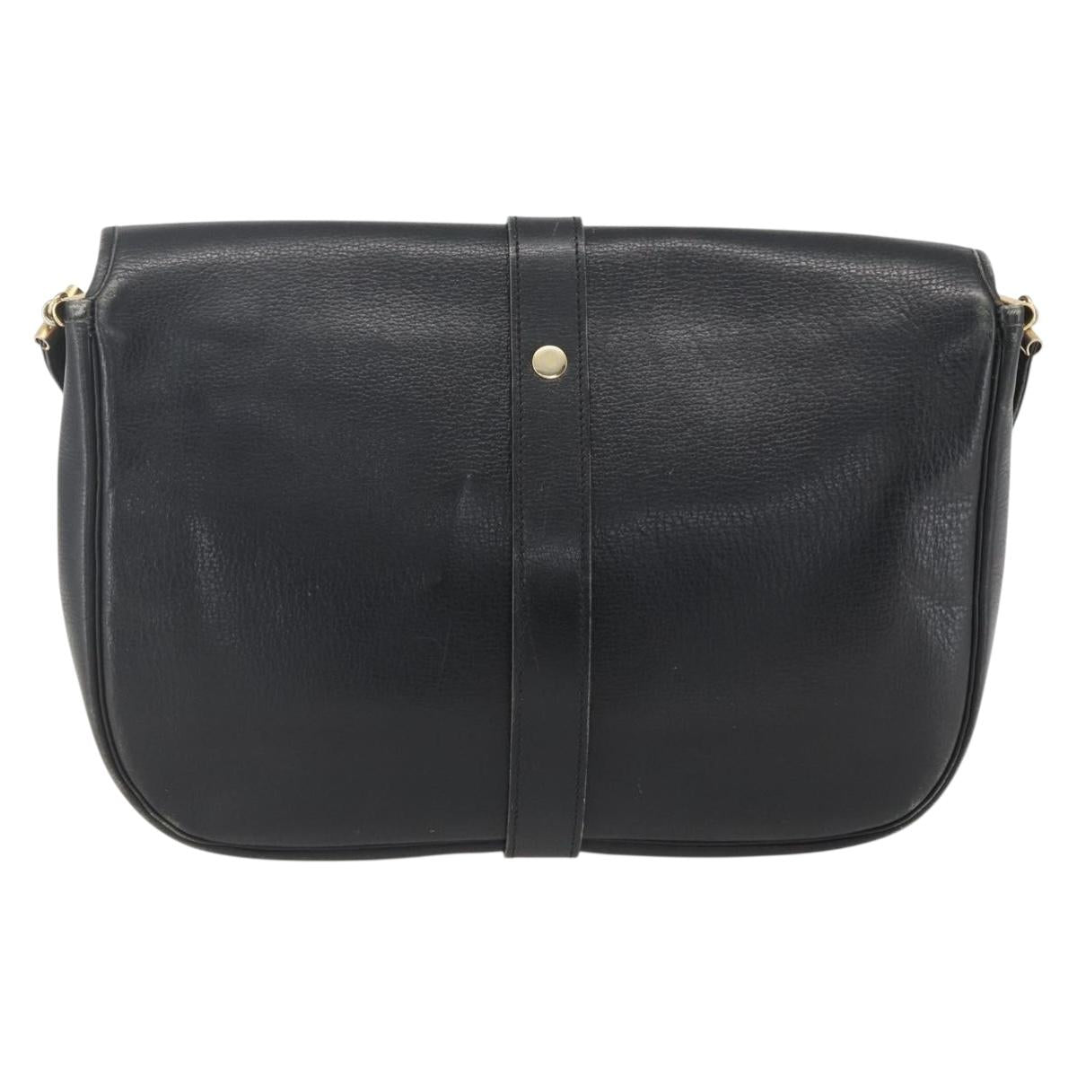 Christian Dior Shoulder Bag Leather Black Gold Auth 160300
