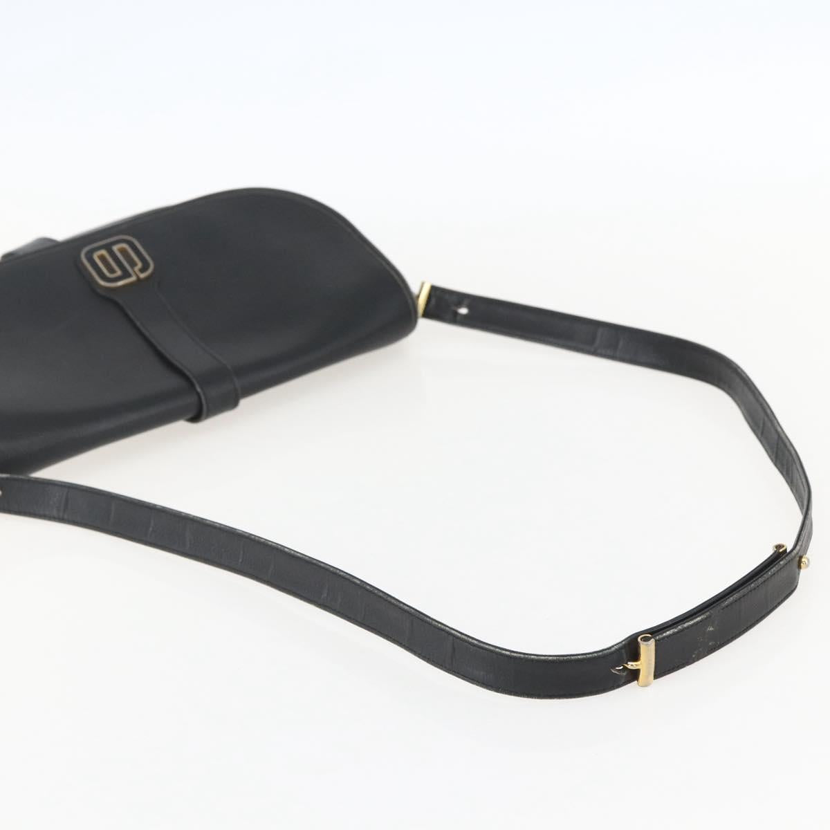 Christian Dior Shoulder Bag Leather Black Gold Auth 160300