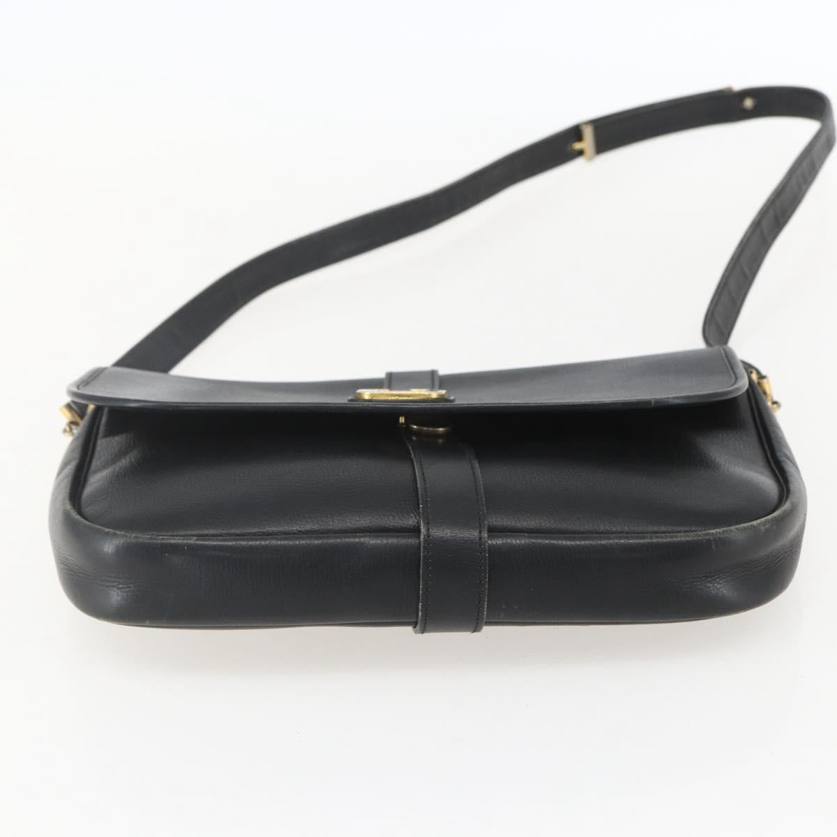 Christian Dior Shoulder Bag Leather Black Gold Auth 160300