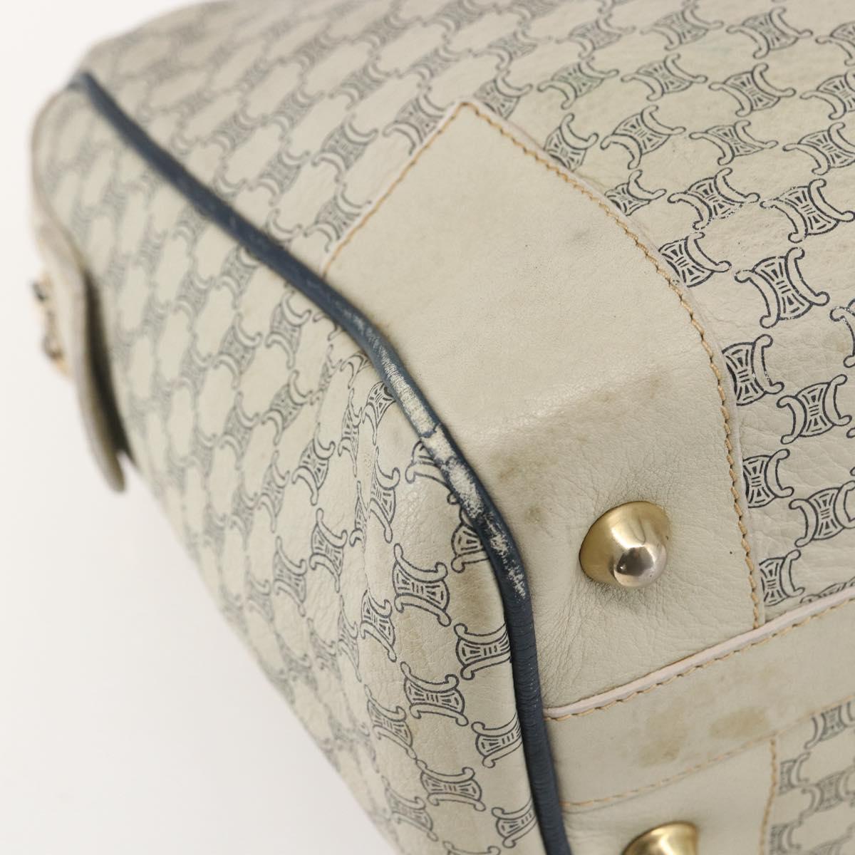 CELINE Macadam Canvas Hand Bag Leather White Gold Auth 160302
