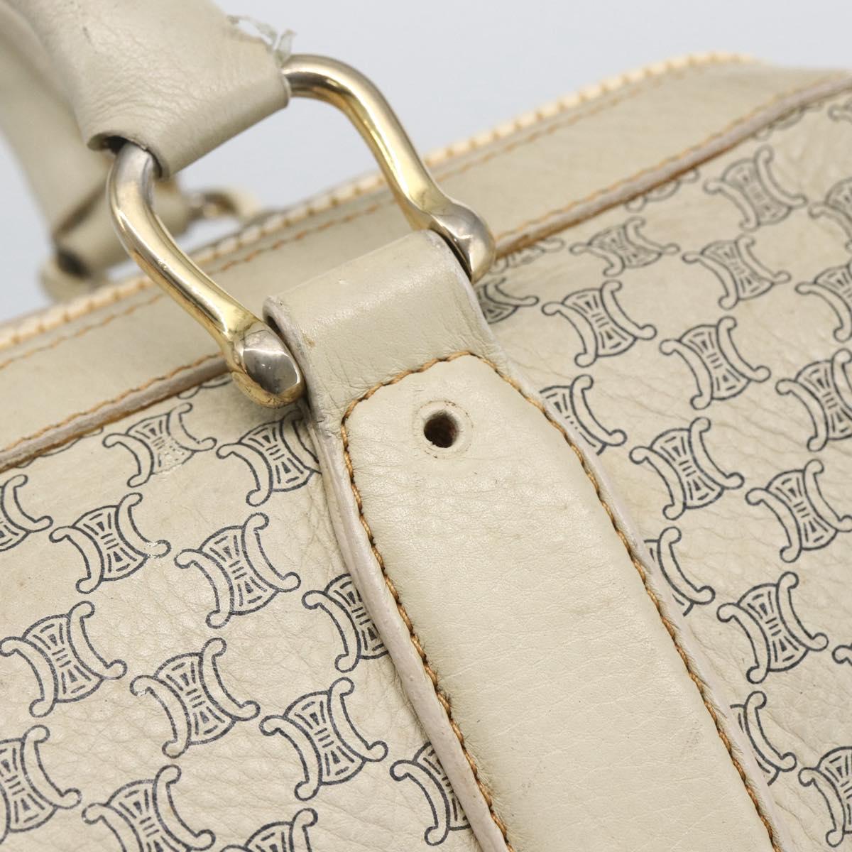 CELINE Macadam Canvas Hand Bag Leather White Gold Auth 160302