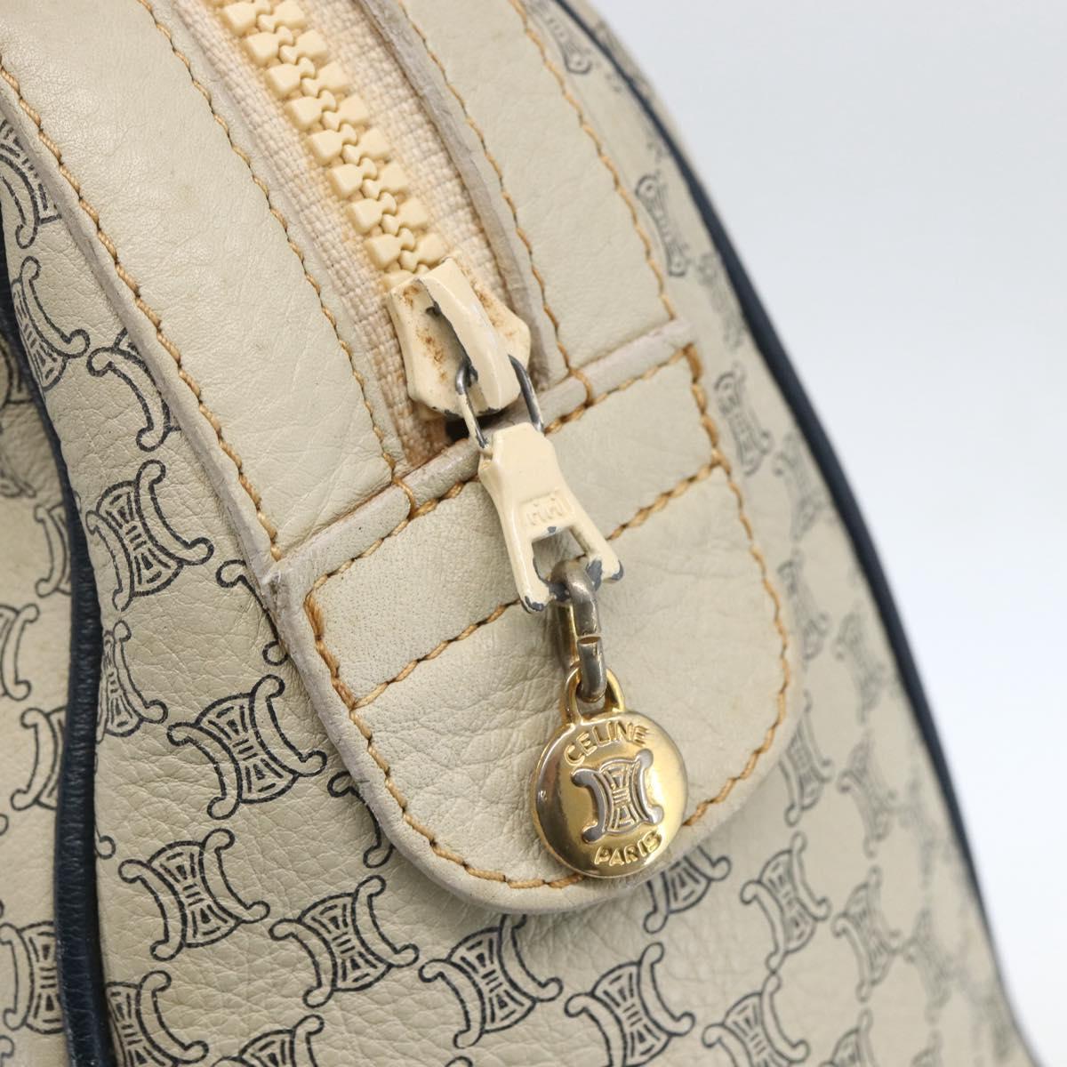 CELINE Macadam Canvas Hand Bag Leather White Gold Auth 160302