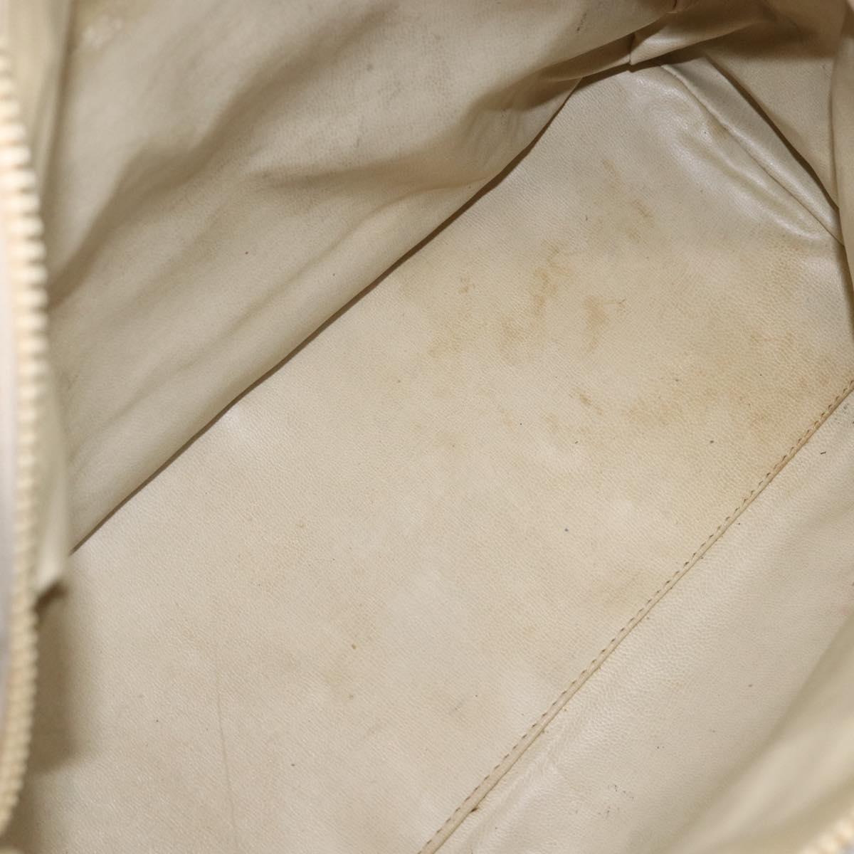 CELINE Macadam Canvas Hand Bag Leather White Gold Auth 160302
