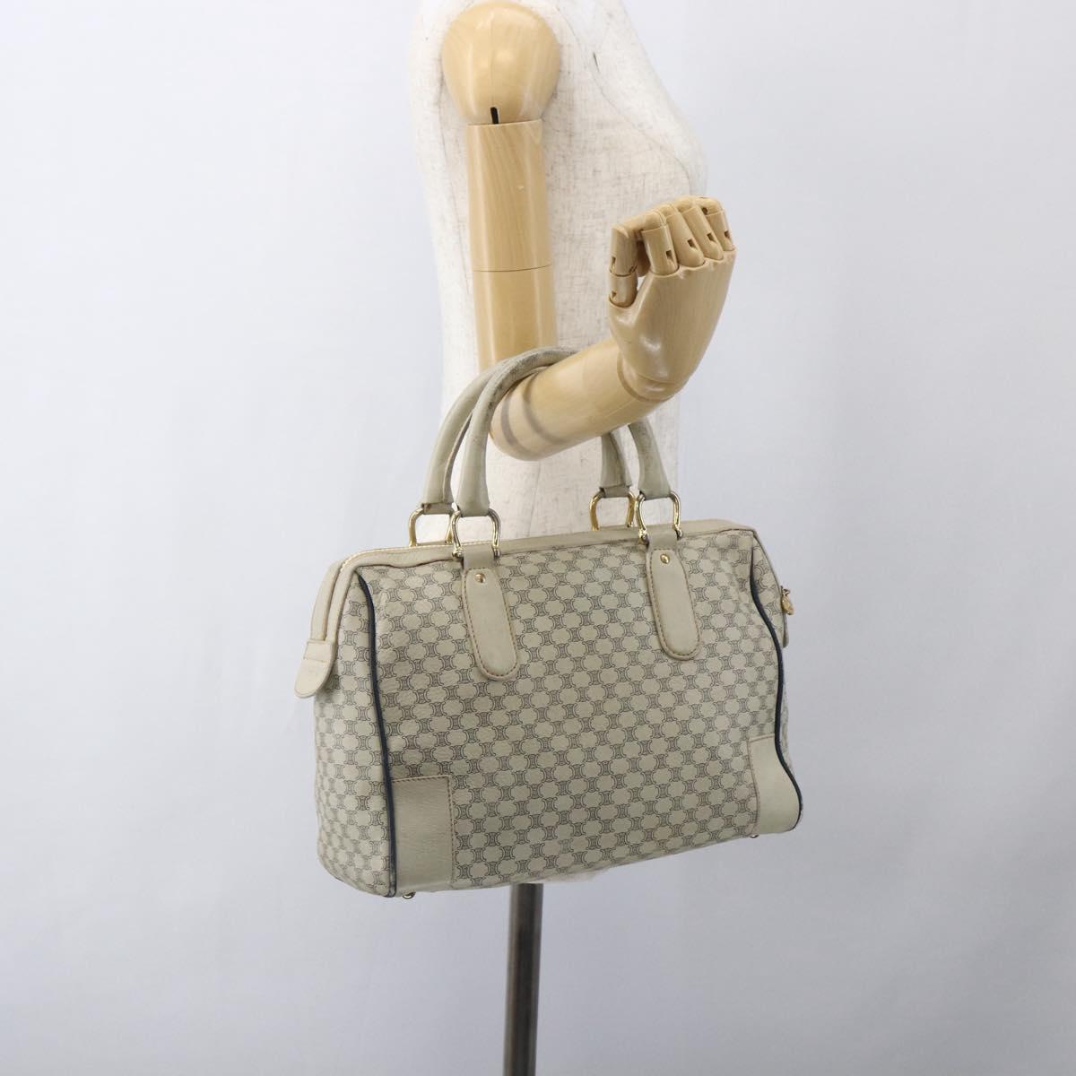 CELINE Macadam Canvas Hand Bag Leather White Gold Auth 160302