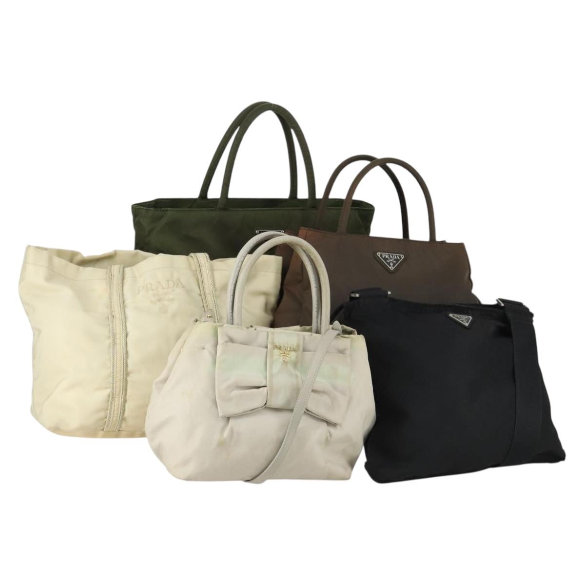PRADA Hand Bag Nylon 5 Set Beige Khaki Brown Auth 160314