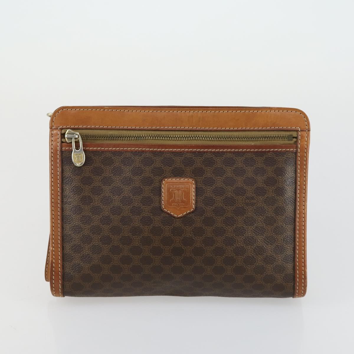 CELINE Macadam Canvas Clutch Bag PVC Leather 3 Set Brown Auth 160320