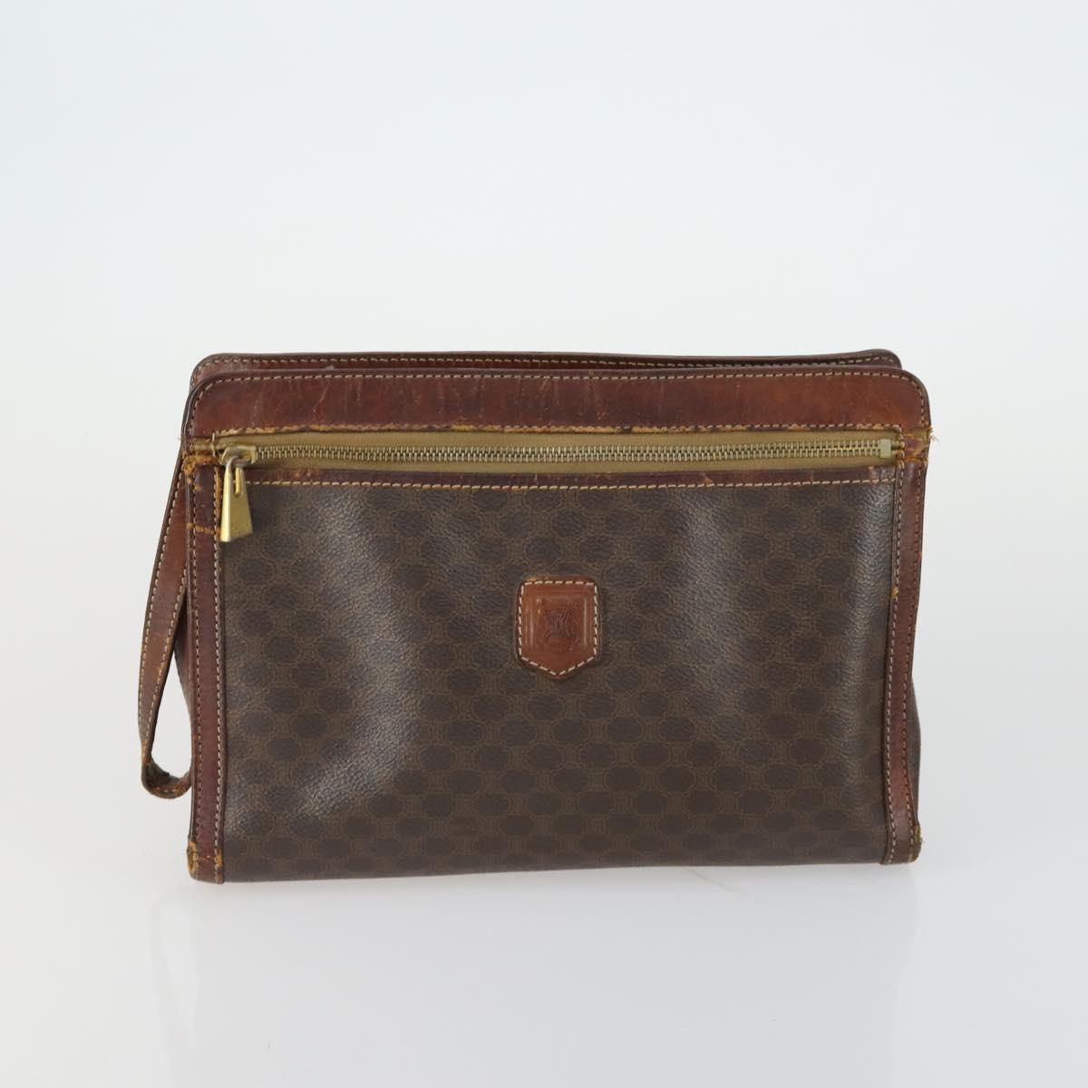 CELINE Macadam Canvas Clutch Bag PVC Leather 3 Set Brown Auth 160320