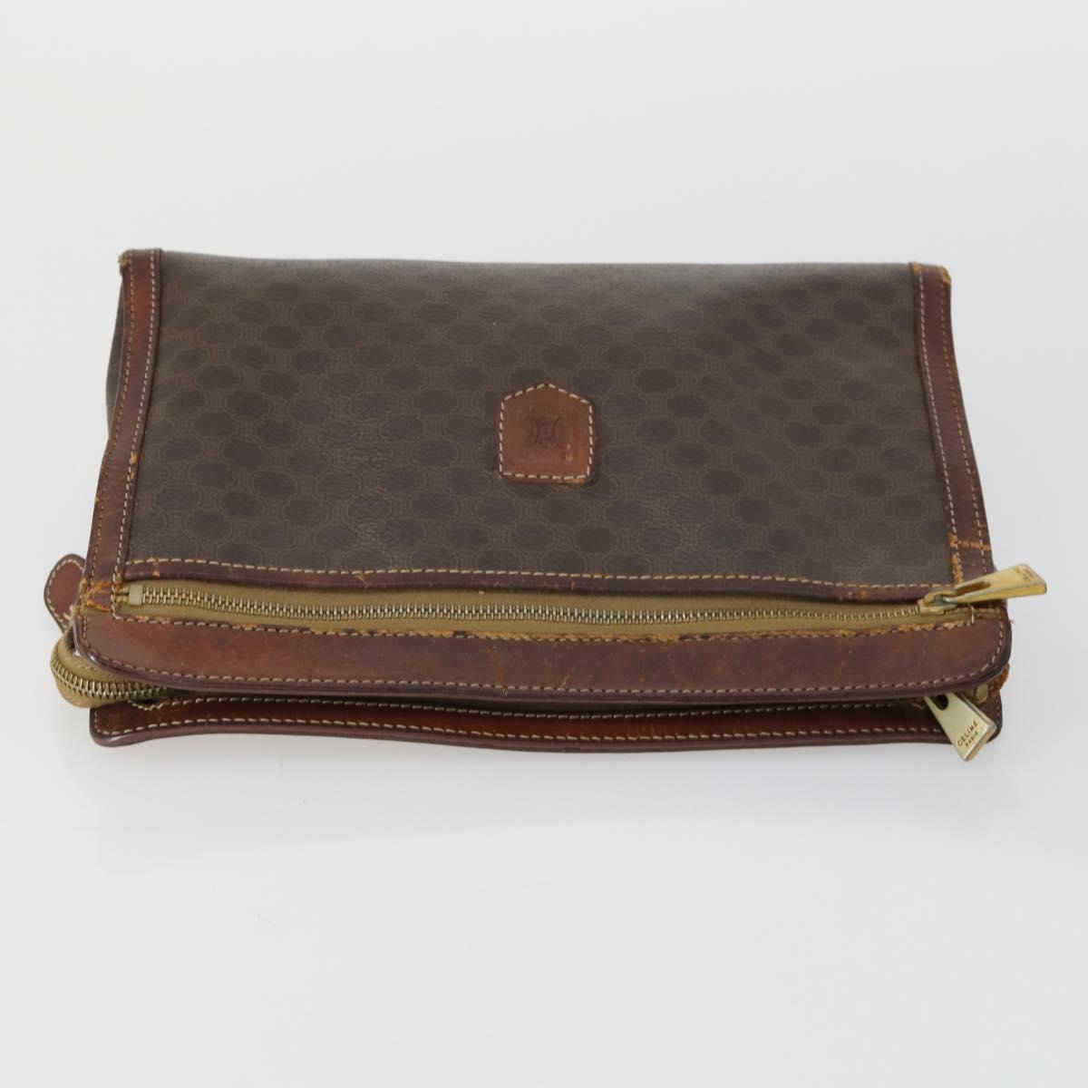 CELINE Macadam Canvas Clutch Bag PVC Leather 3 Set Brown Auth 160320
