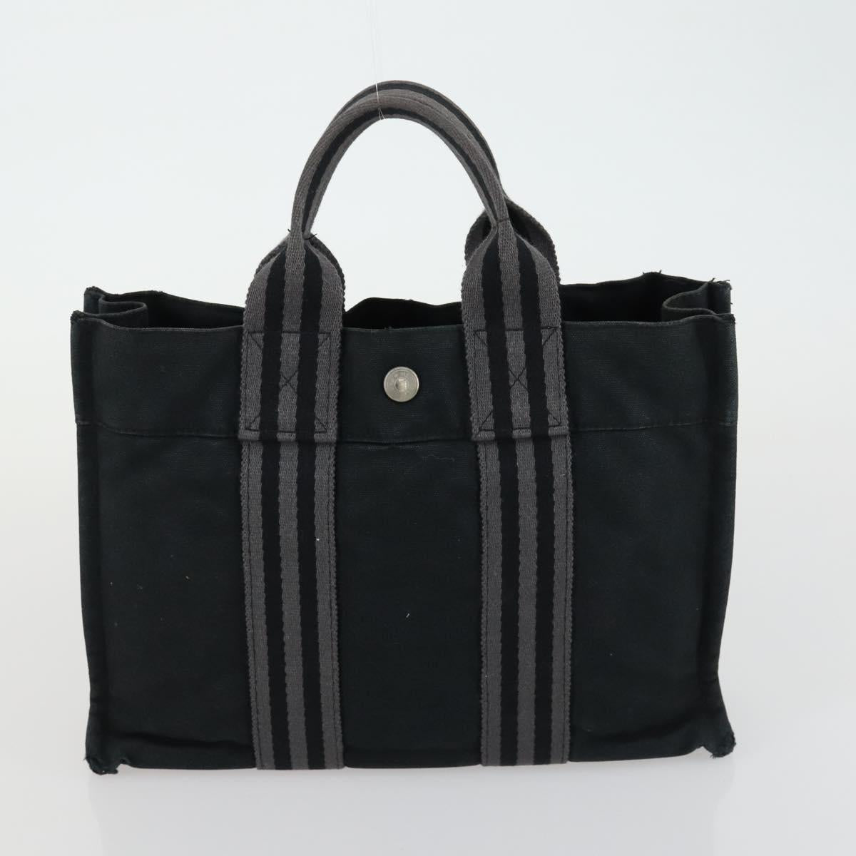 HERMES Fourre Tout Hand Bag Canvas 3 Set Black Red Bordeaux Auth 160324