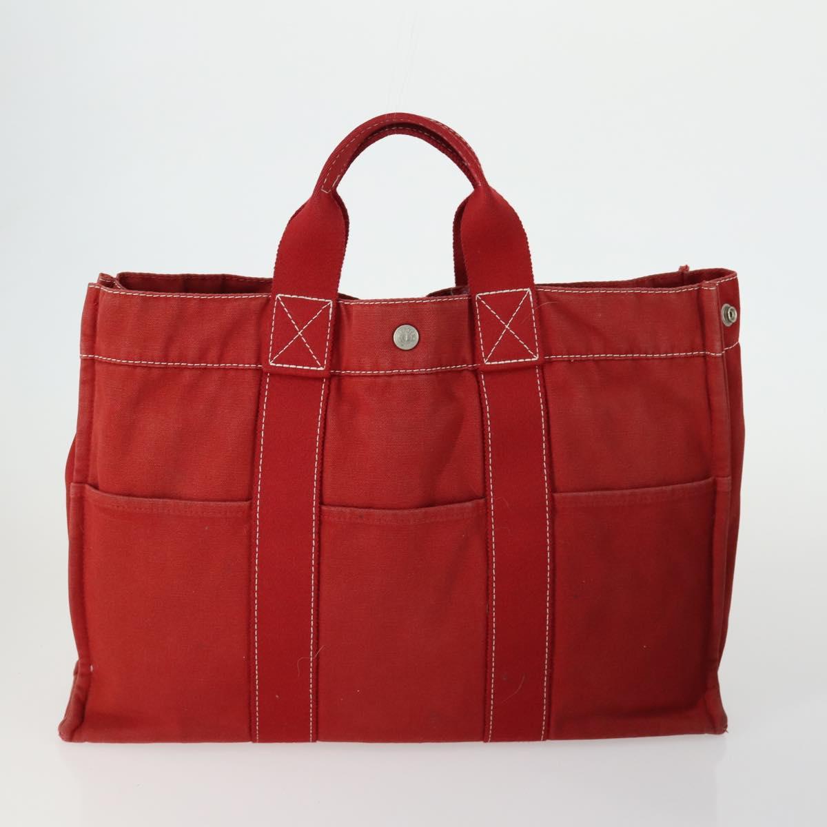HERMES Fourre Tout Hand Bag Canvas 3 Set Black Red Bordeaux Auth 160324