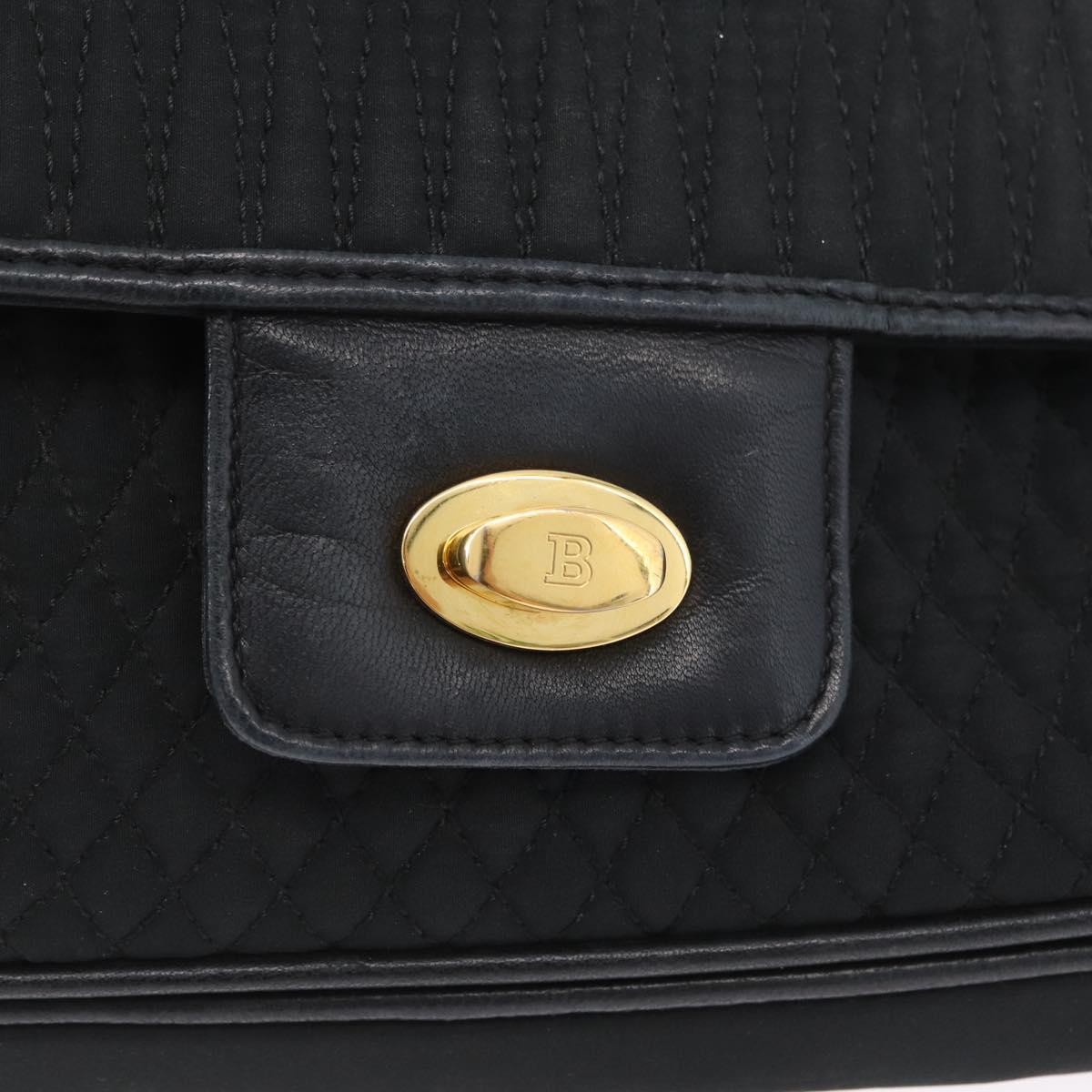 BALLY Quilted Chain Shoulder Bag Nylon Black Gold Auth 160374