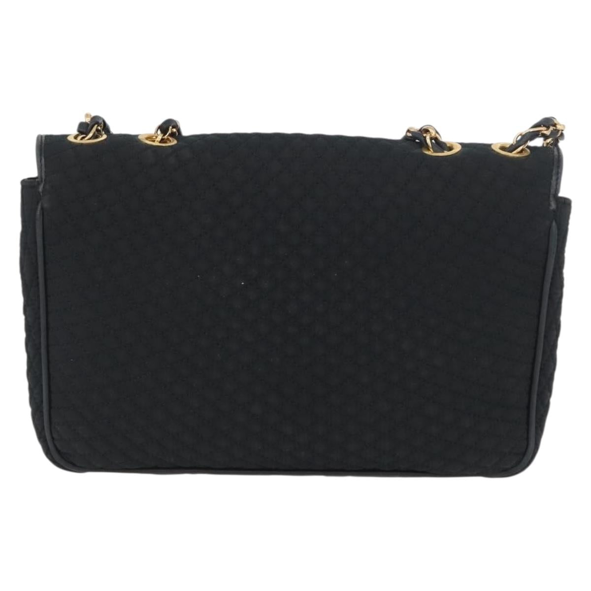 BALLY Quilted Chain Shoulder Bag Nylon Black Gold Auth 160374