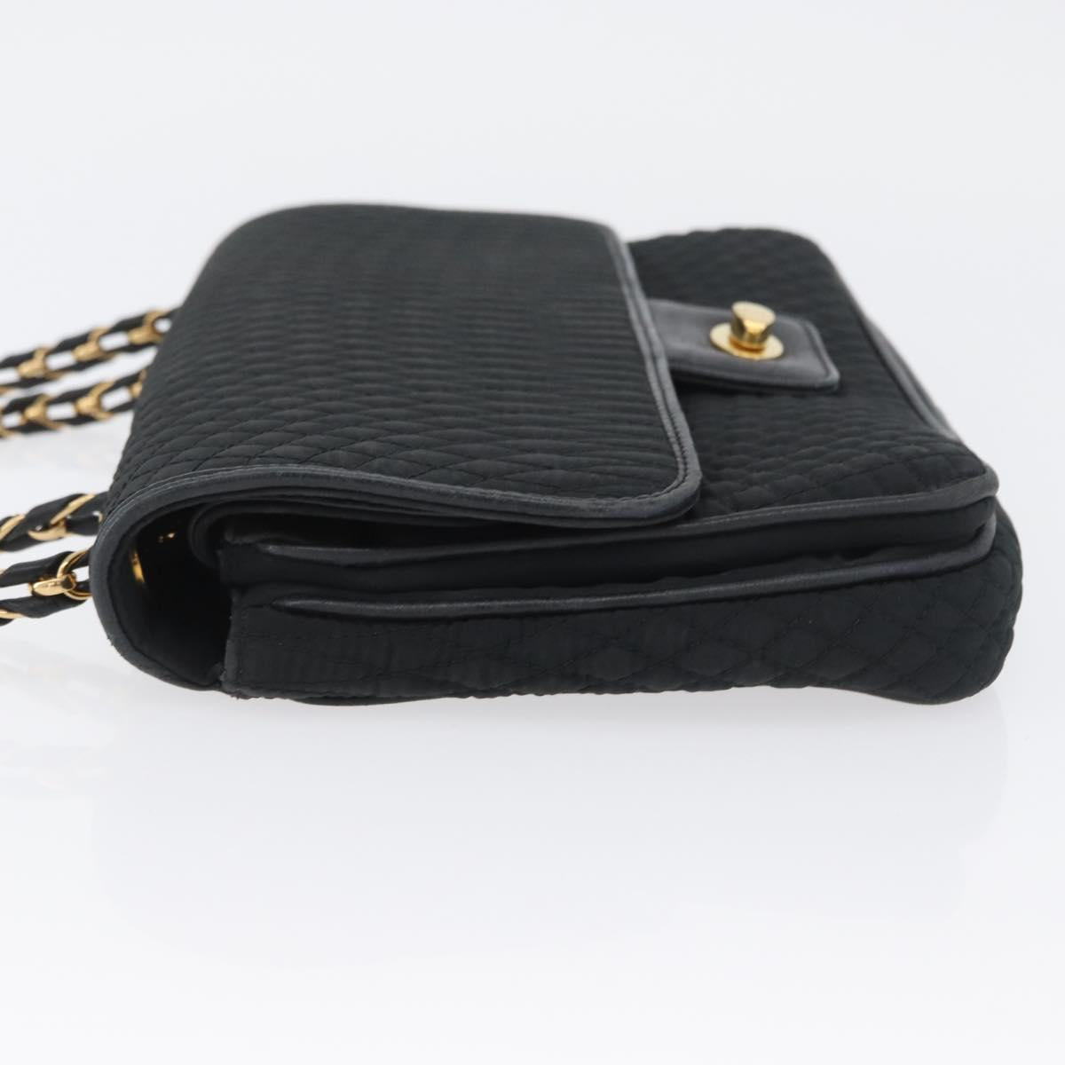 BALLY Quilted Chain Shoulder Bag Nylon Black Gold Auth 160374
