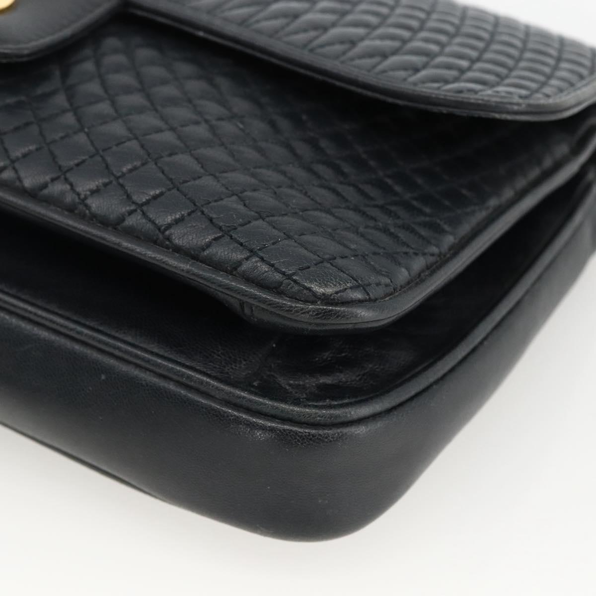BALLY Quilted Chain Shoulder Bag Leather Navy Gold Auth 160414