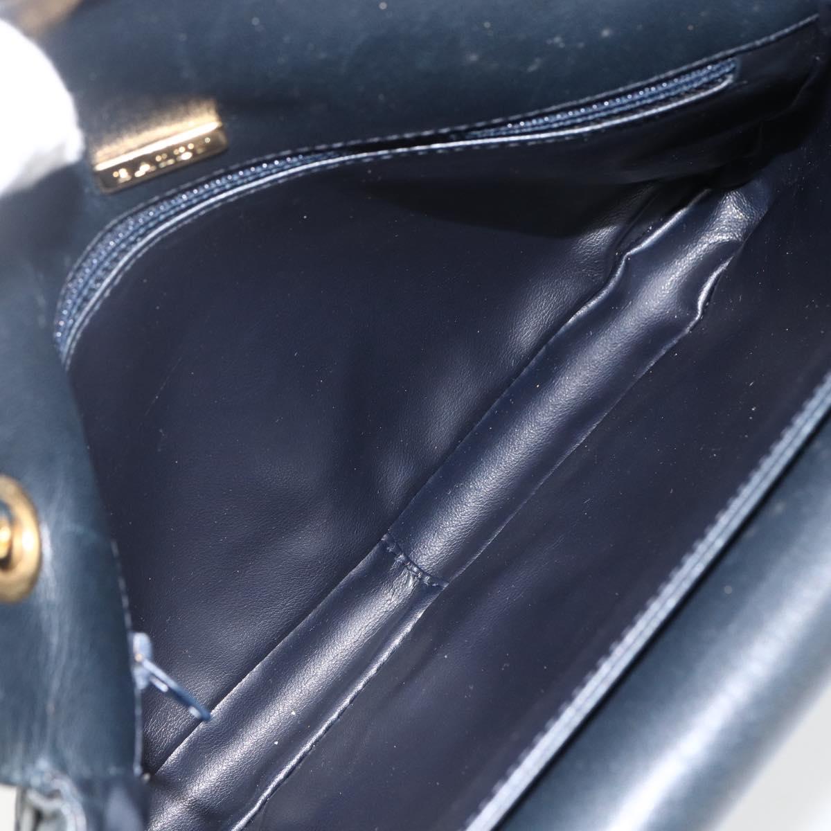BALLY Quilted Chain Shoulder Bag Leather Navy Gold Auth 160414
