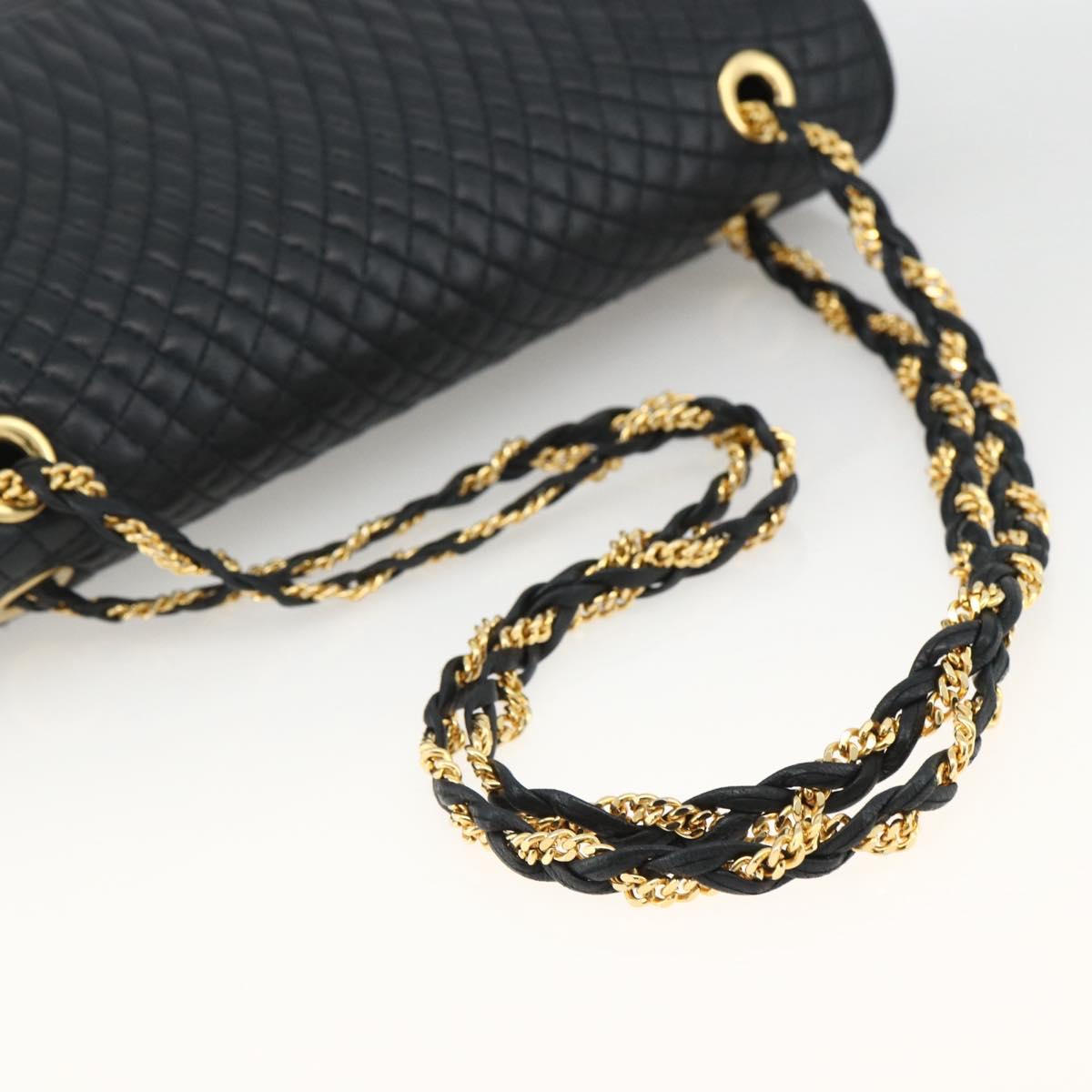 BALLY Quilted Chain Shoulder Bag Leather Navy Gold Auth 160414