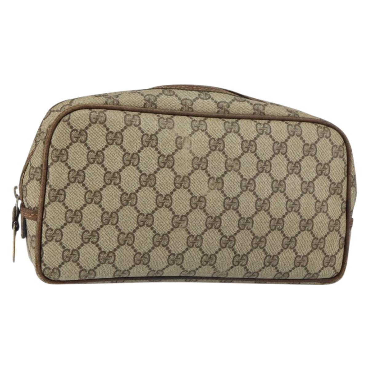 GUCCI GG Supreme Clutch Bag PVC Beige Auth 160464