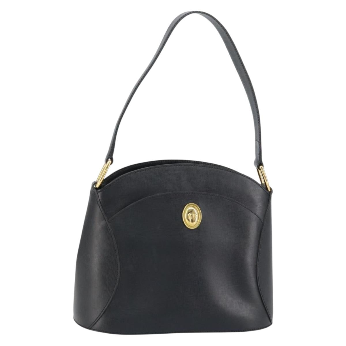 Christian Dior Shoulder Bag Leather Black Gold Auth 160468