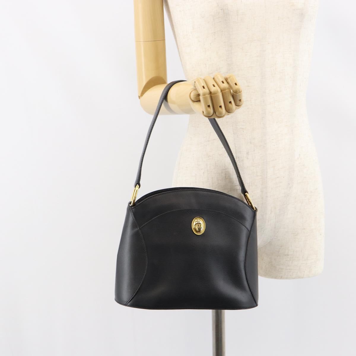 Christian Dior Shoulder Bag Leather Black Gold Auth 160468