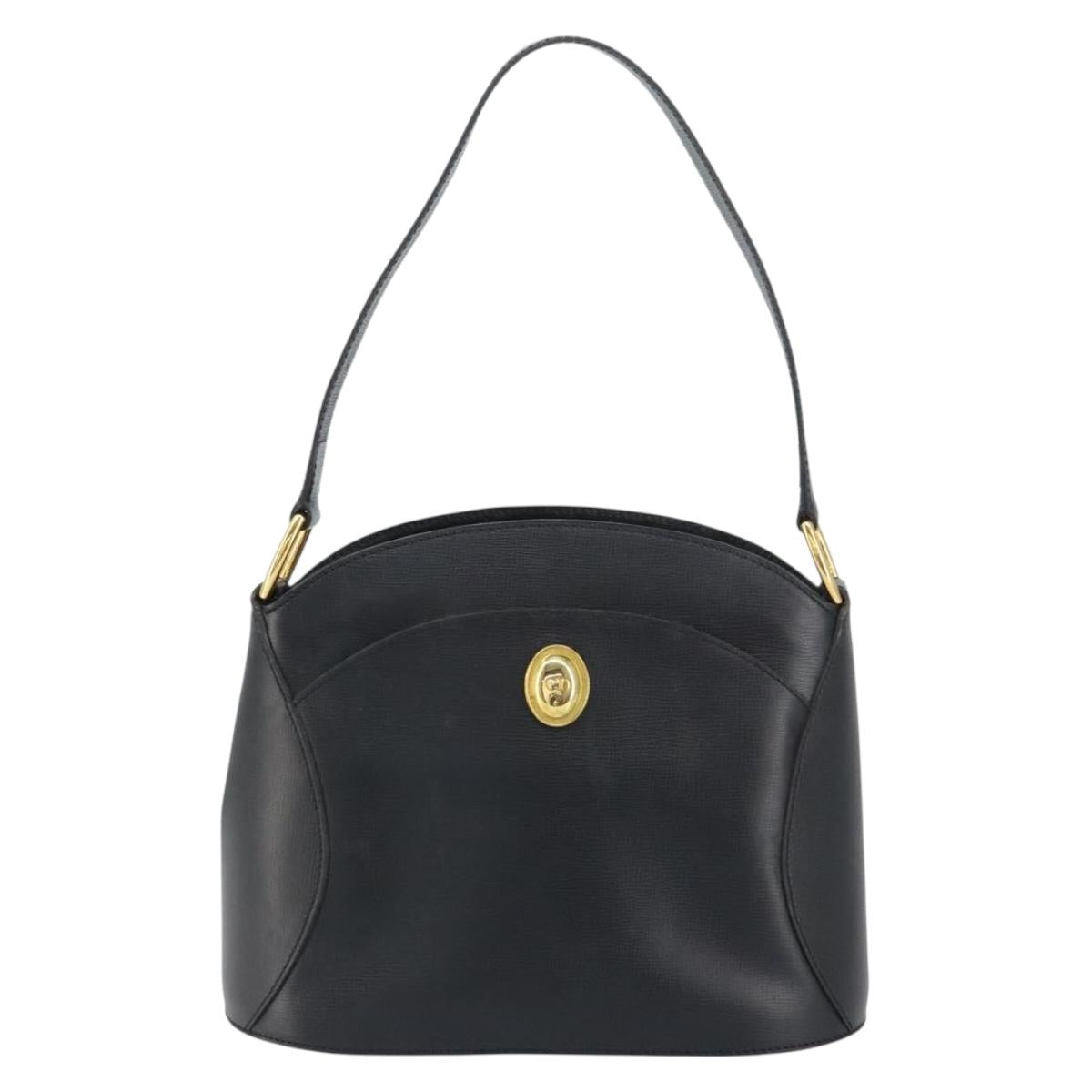 Christian Dior Shoulder Bag Leather Black Gold Auth 160468