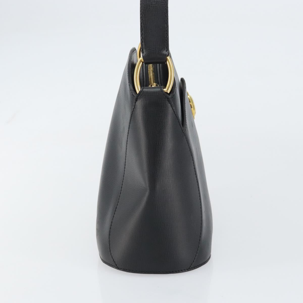 Christian Dior Shoulder Bag Leather Black Gold Auth 160468