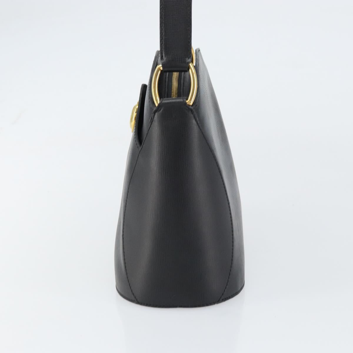 Christian Dior Shoulder Bag Leather Black Gold Auth 160468