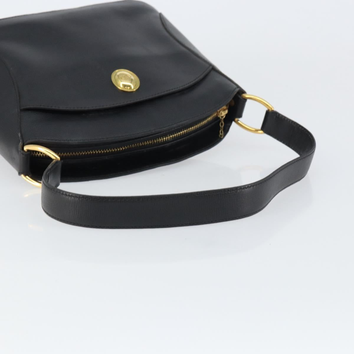 Christian Dior Shoulder Bag Leather Black Gold Auth 160468