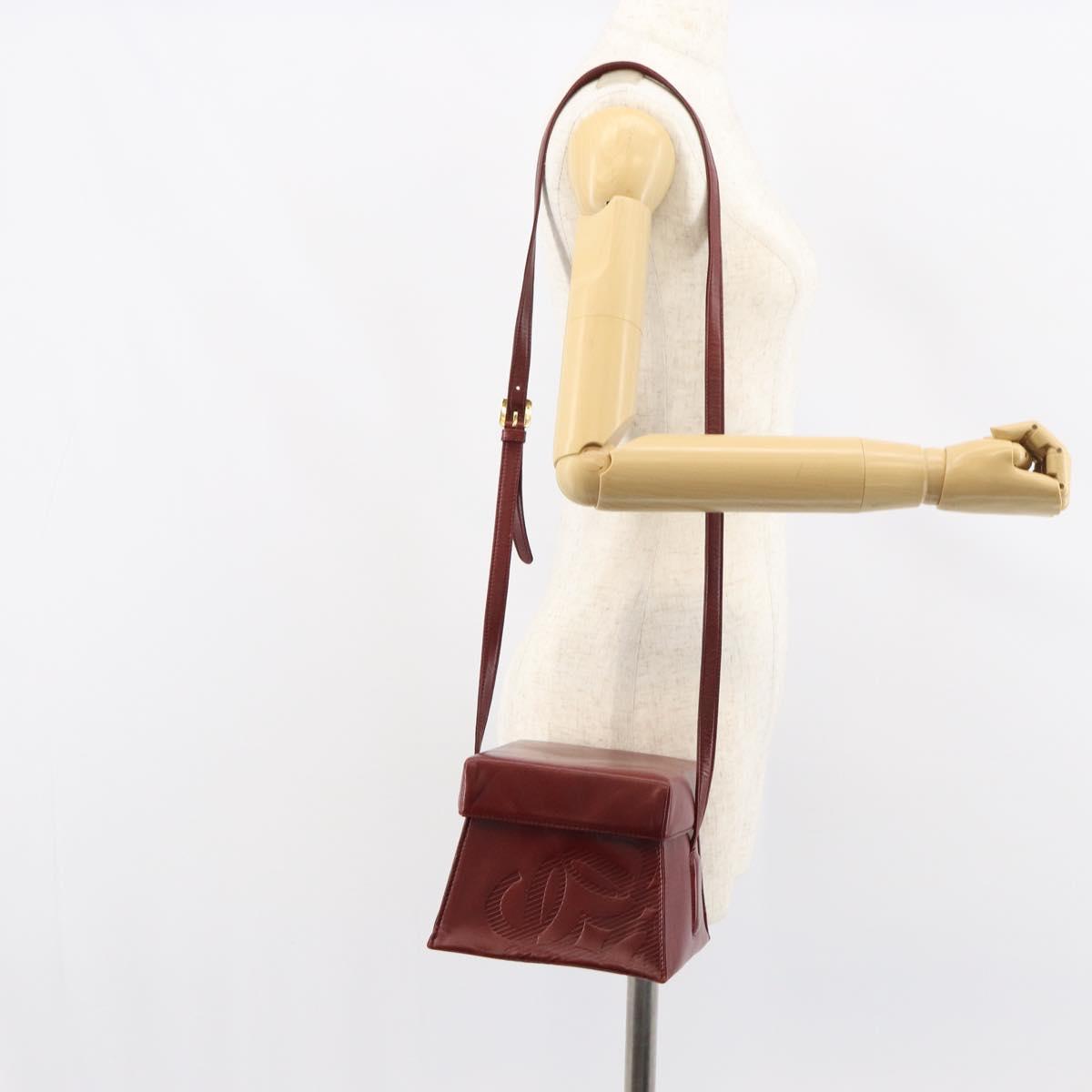 LOEWE Anagram Shoulder Bag Leather Red Gold Auth 160470
