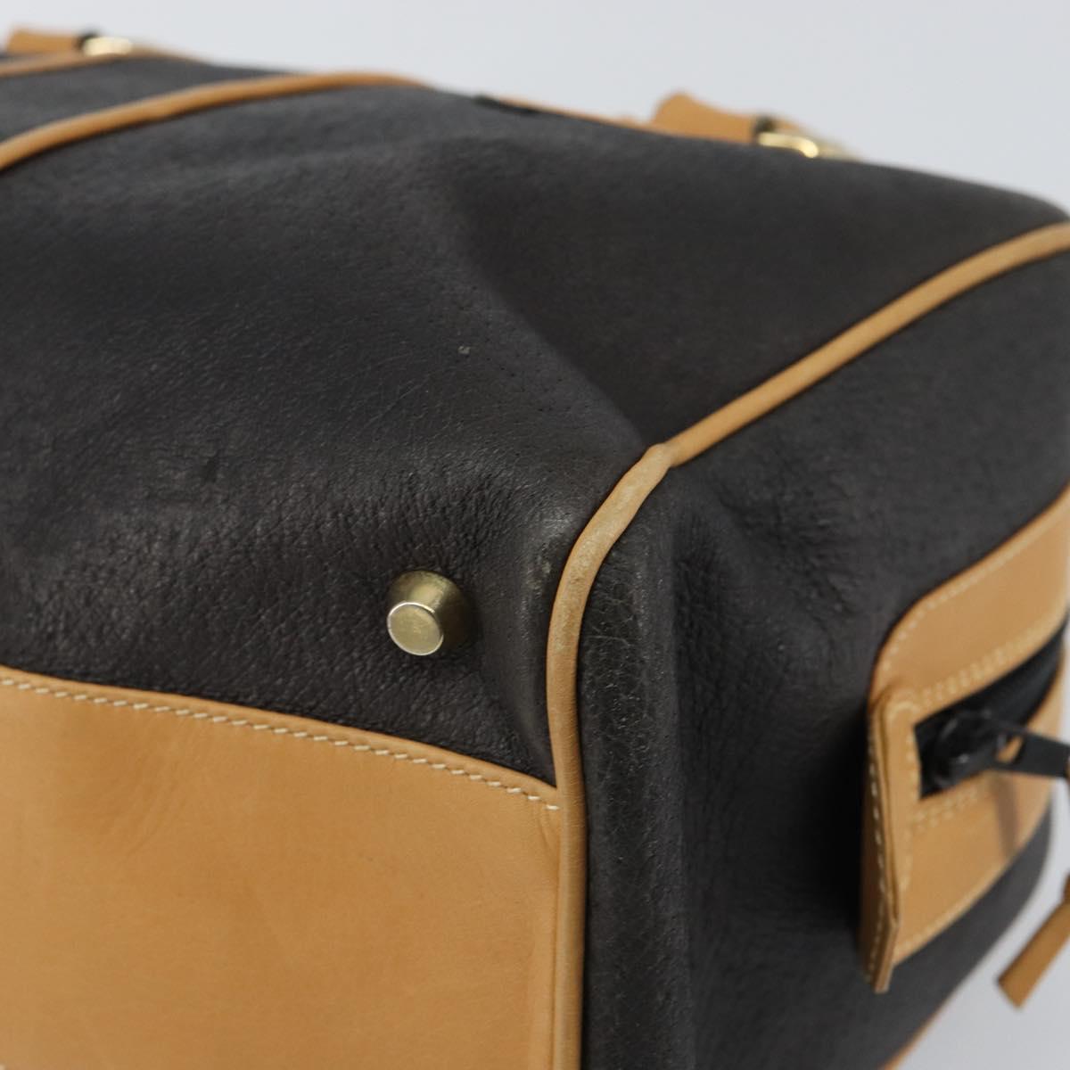 GUCCI Boston Bag Leather Black Gold Auth 160471