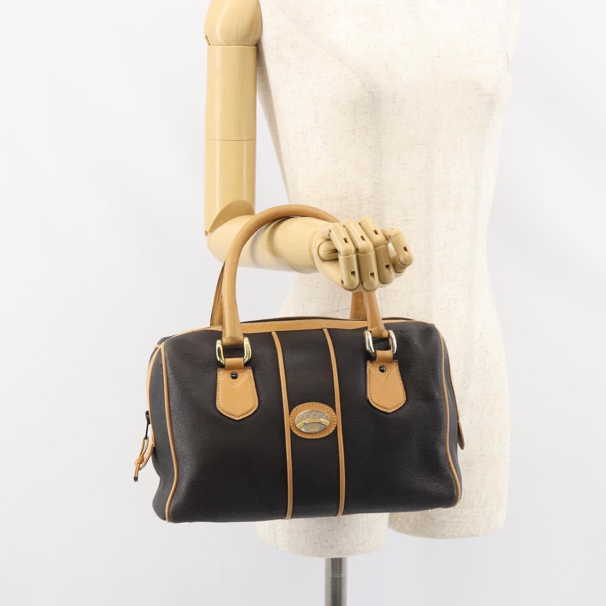 GUCCI Boston Bag Leather Black Gold Auth 160471