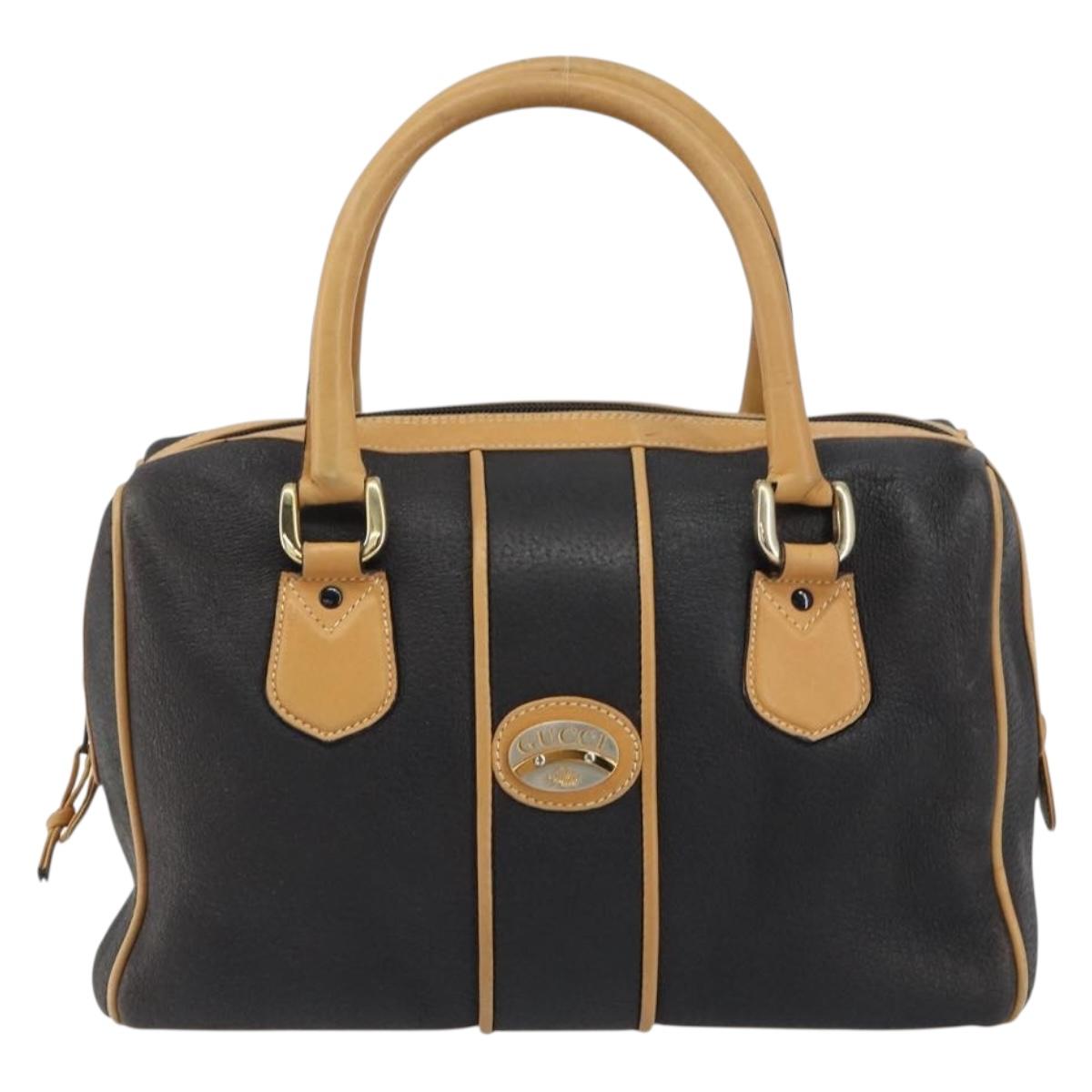 GUCCI Boston Bag Leather Black Gold Auth 160471