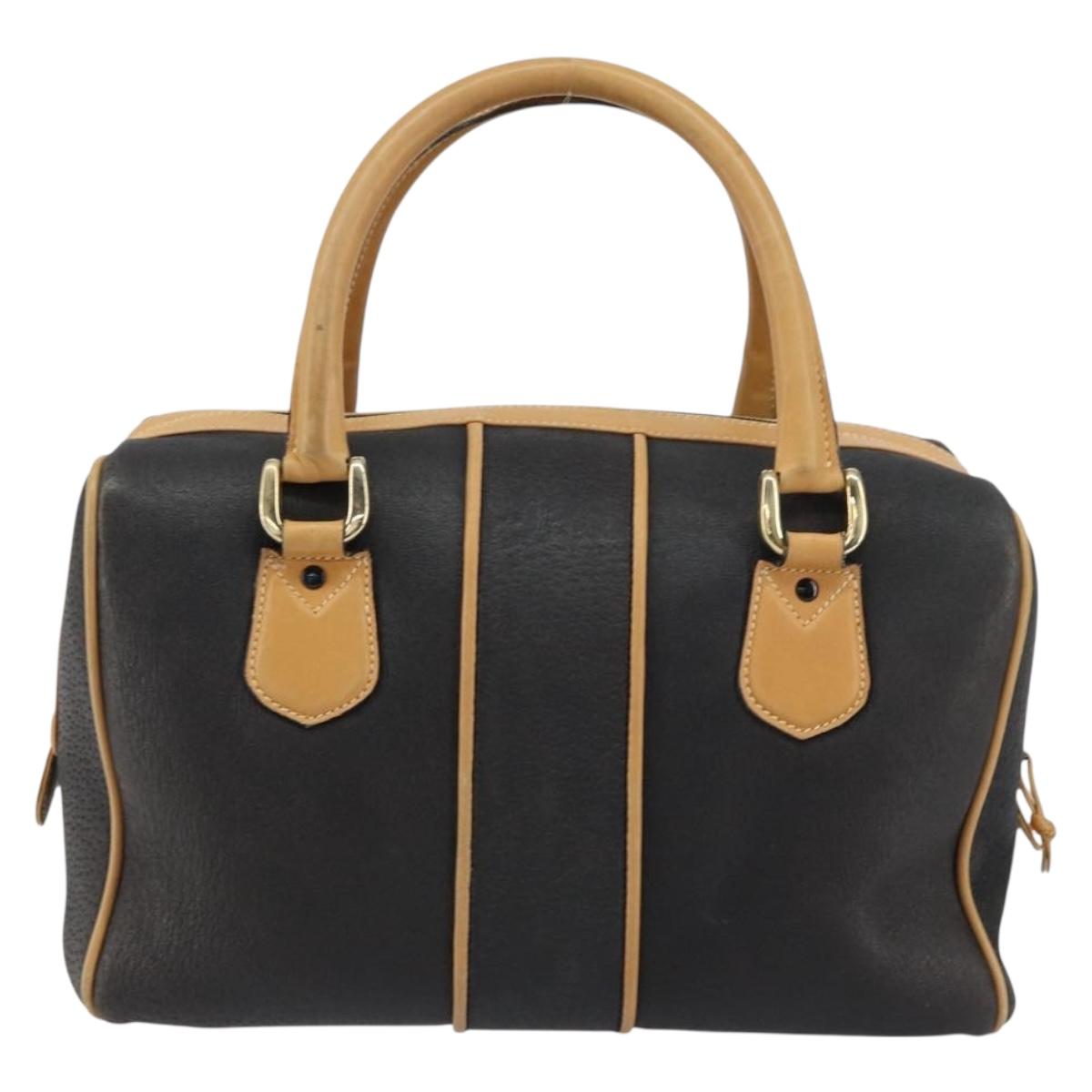 GUCCI Boston Bag Leather Black Gold Auth 160471
