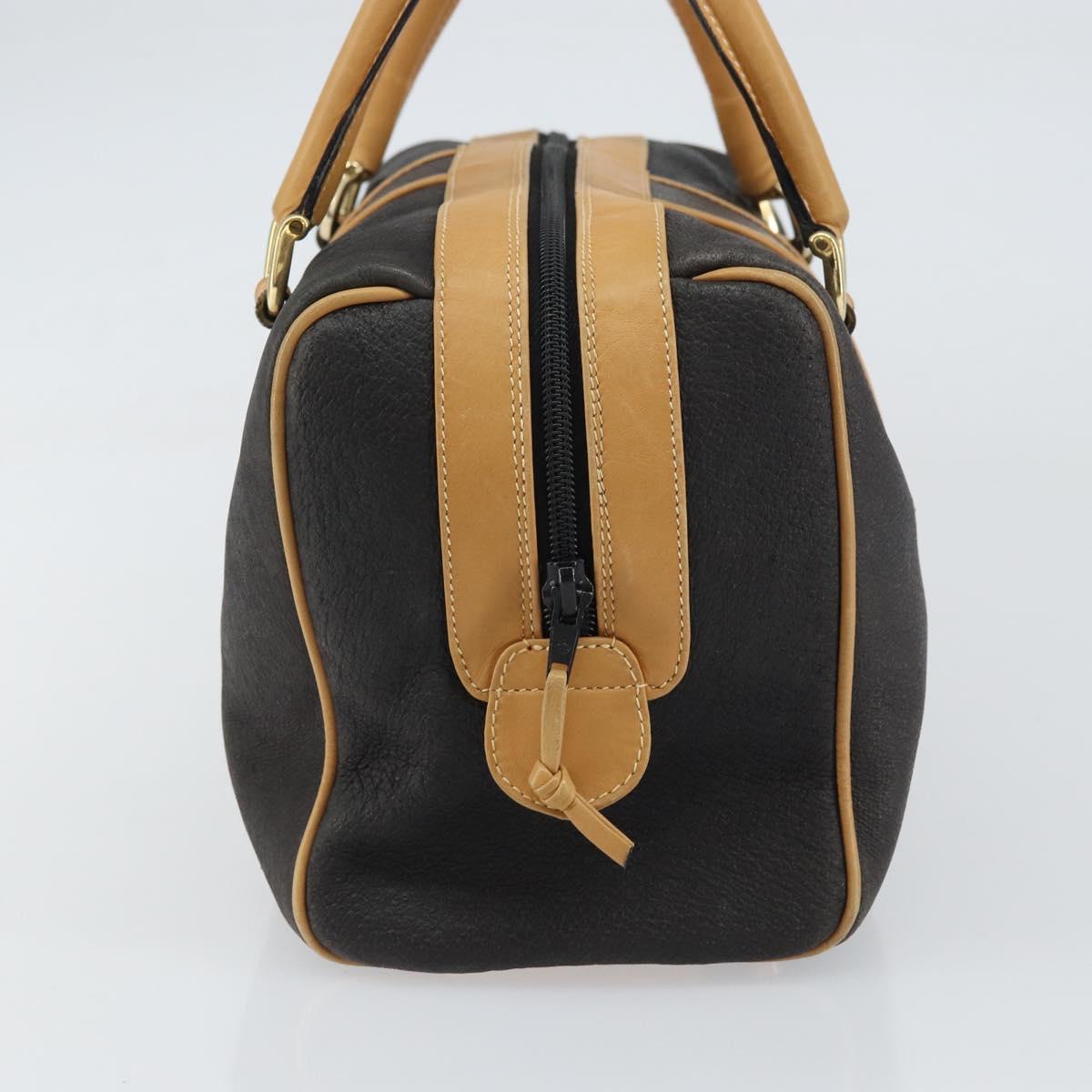 GUCCI Boston Bag Leather Black Gold Auth 160471