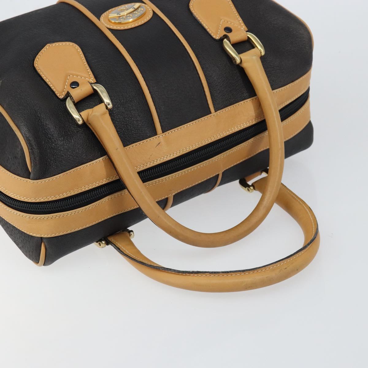 GUCCI Boston Bag Leather Black Gold Auth 160471