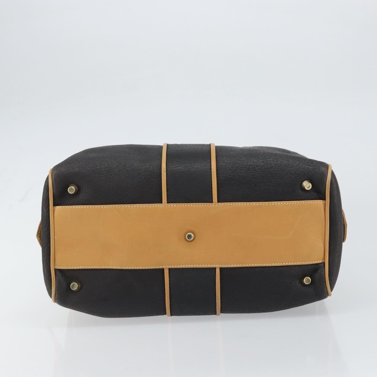 GUCCI Boston Bag Leather Black Gold Auth 160471