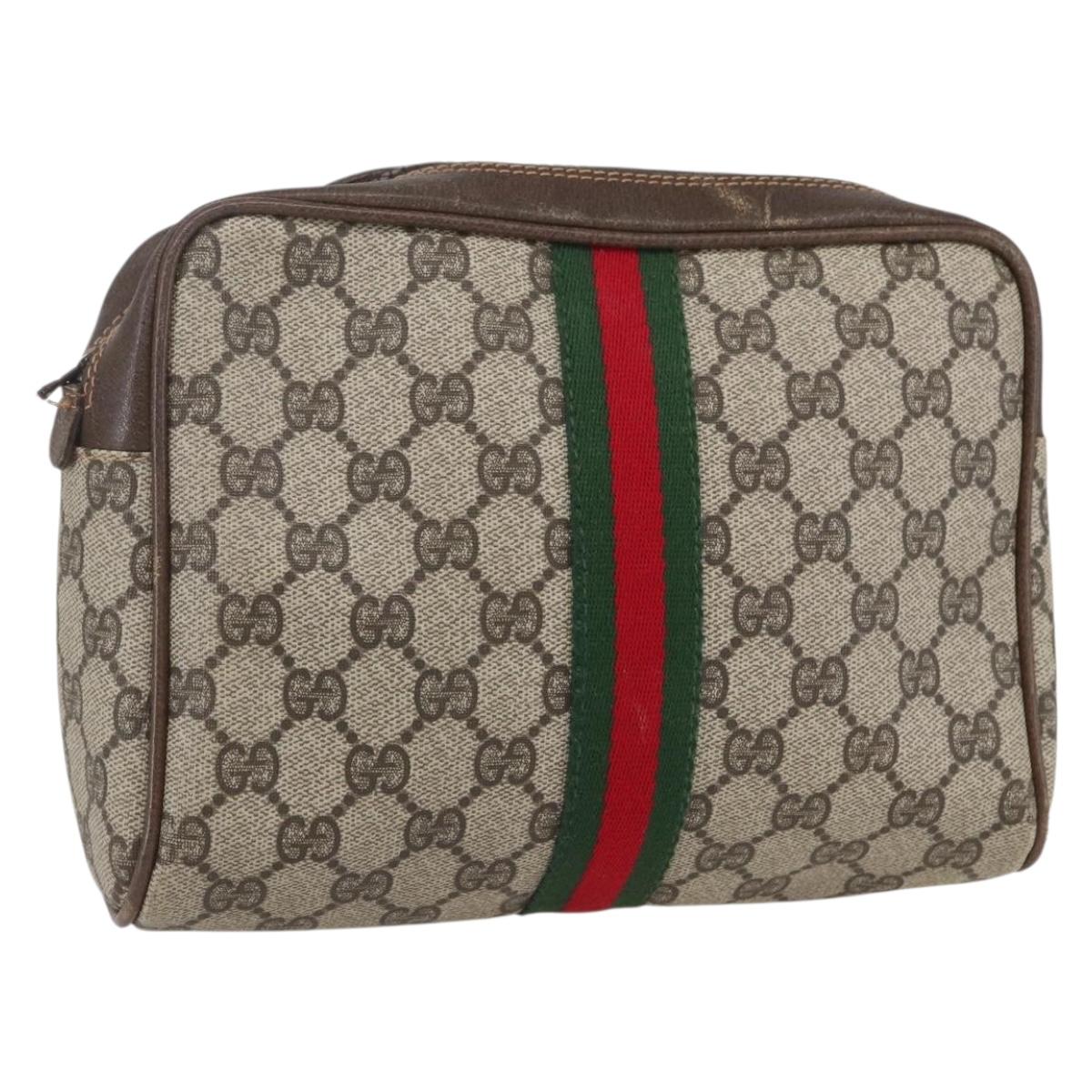 GUCCI GG Supreme Web Sherry Line Clutch Bag PVC Beige 27 004 998 Auth 160473